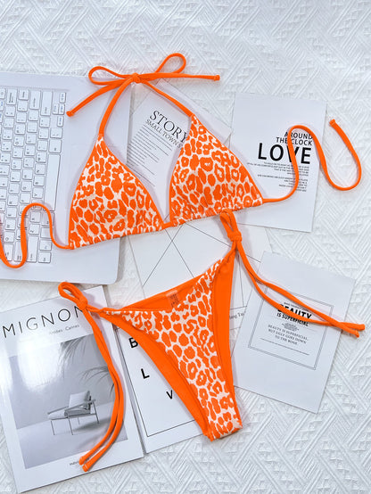 Leopard Print Bikini Set halter neck