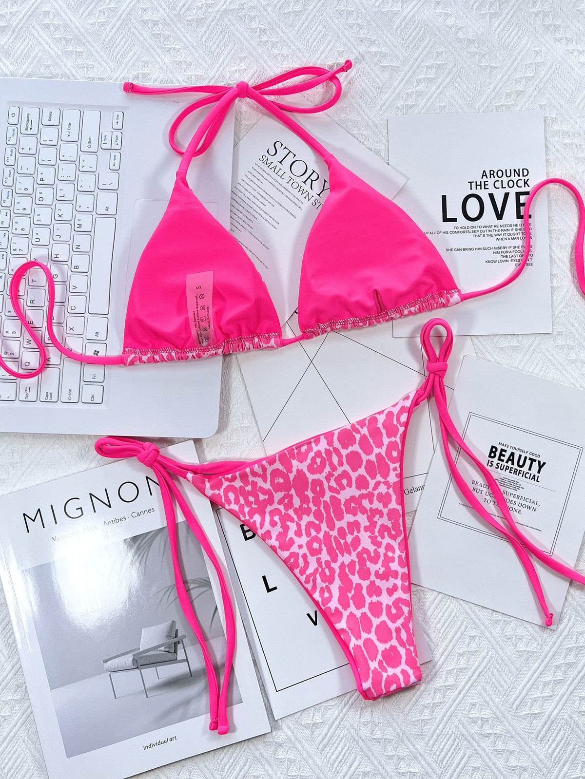 Leopard Print Bikini Set halter neck