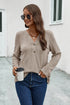 Buttoned Notched Neck Long Sleeve T-Shirt long sleeve design