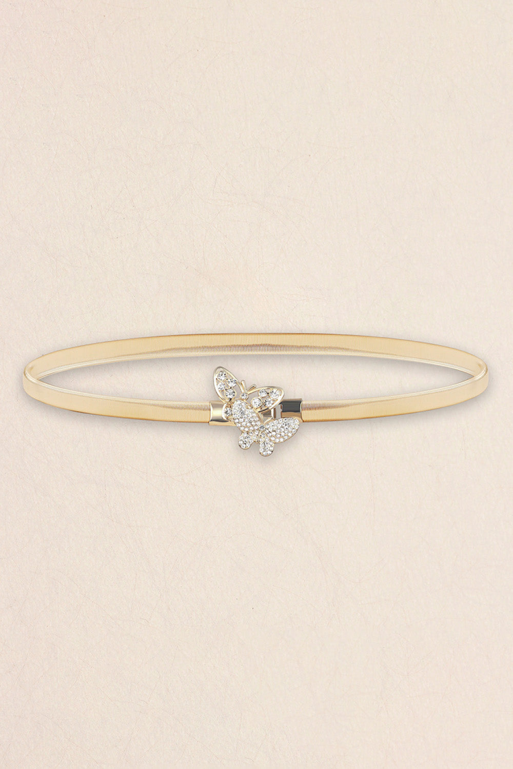 Rhinestone Butterfly Belt featuring a sparkling butterfly design on a gold band, perfect fashion accessory.