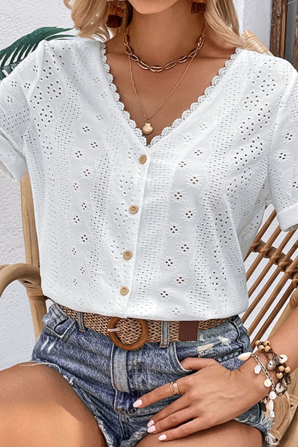 Eyelet Short Sleeve Shirt casual outfit