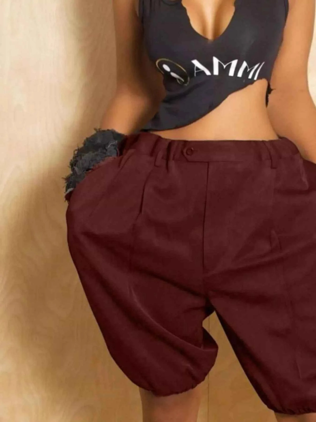 Pleated high waist shorts with drawstring waist