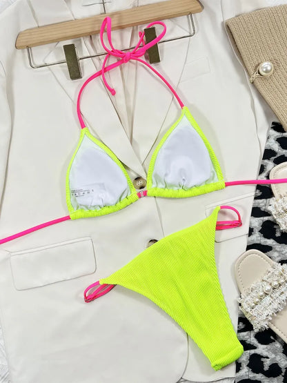 Ribbed Tie Back Bikini Set ribbed design