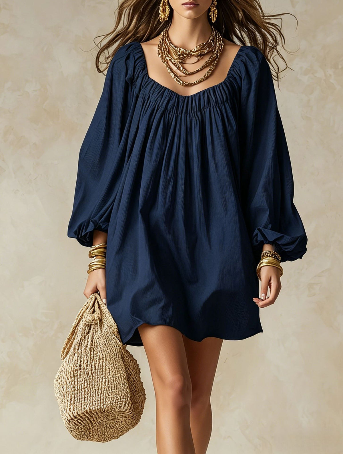 Bohemian Lantern Sleeve Dress front view