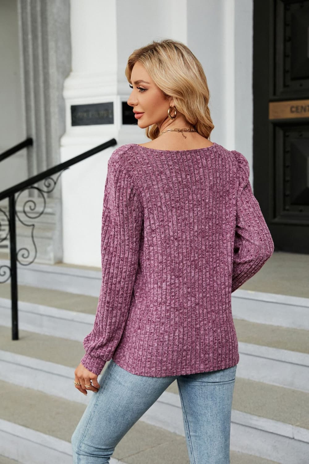 Ribbed Square Neck Long Sleeve Tee long sleeve detail