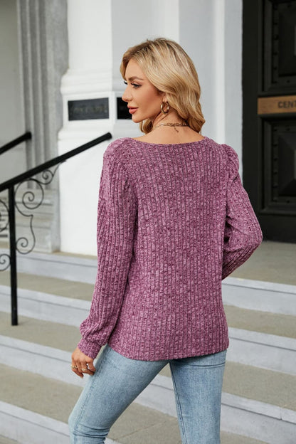 Ribbed Square Neck Long Sleeve Tee long sleeve detail
