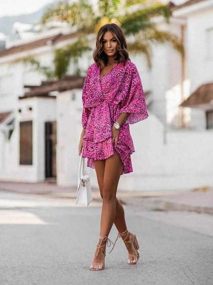 Layered Printed Surplice Mini Dress