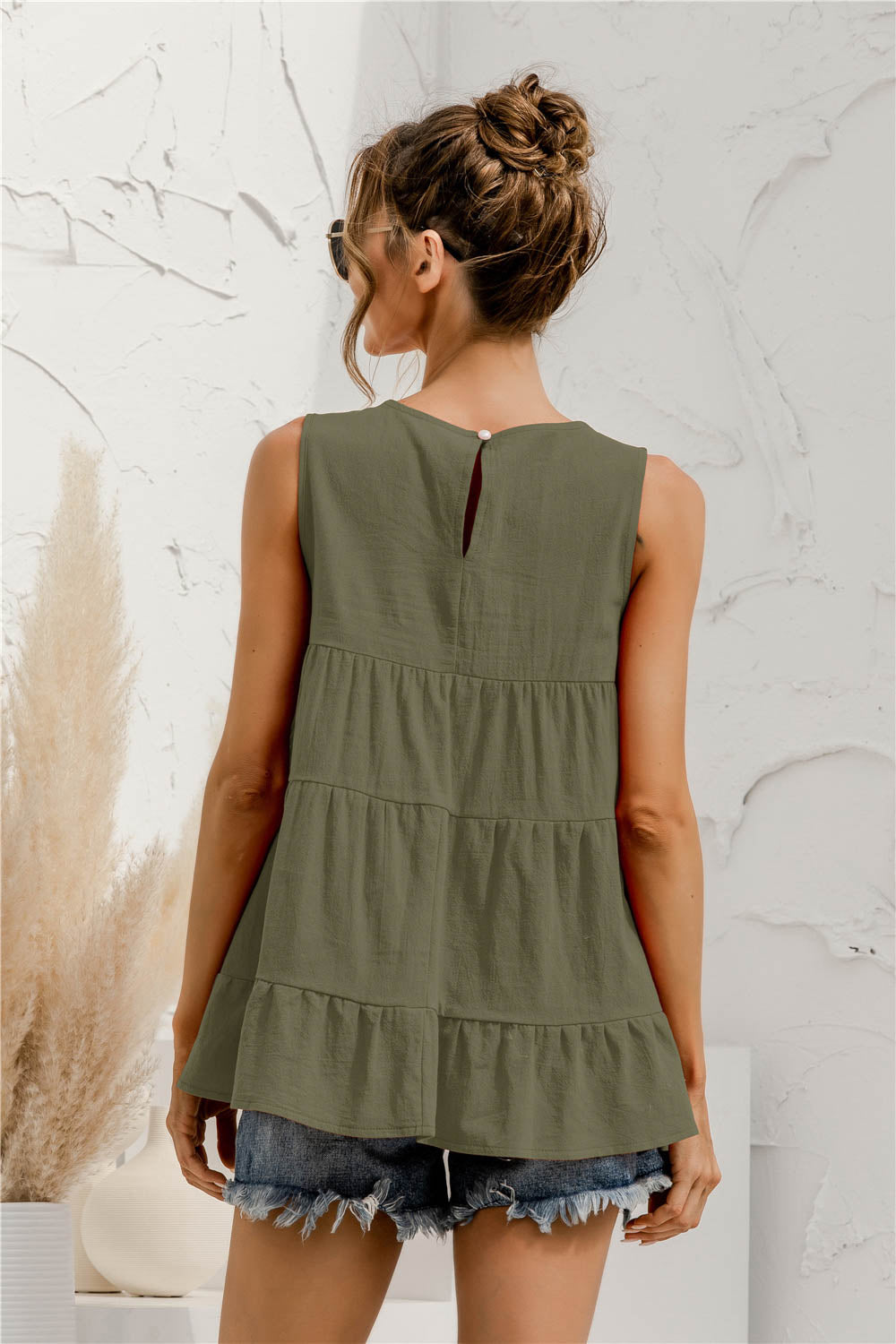 Round Neck Tiered Tank Top round neckline