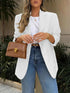 Model wearing a Pocketed Lapel Collar Long Sleeve Blazer with jeans and a stylish handbag.