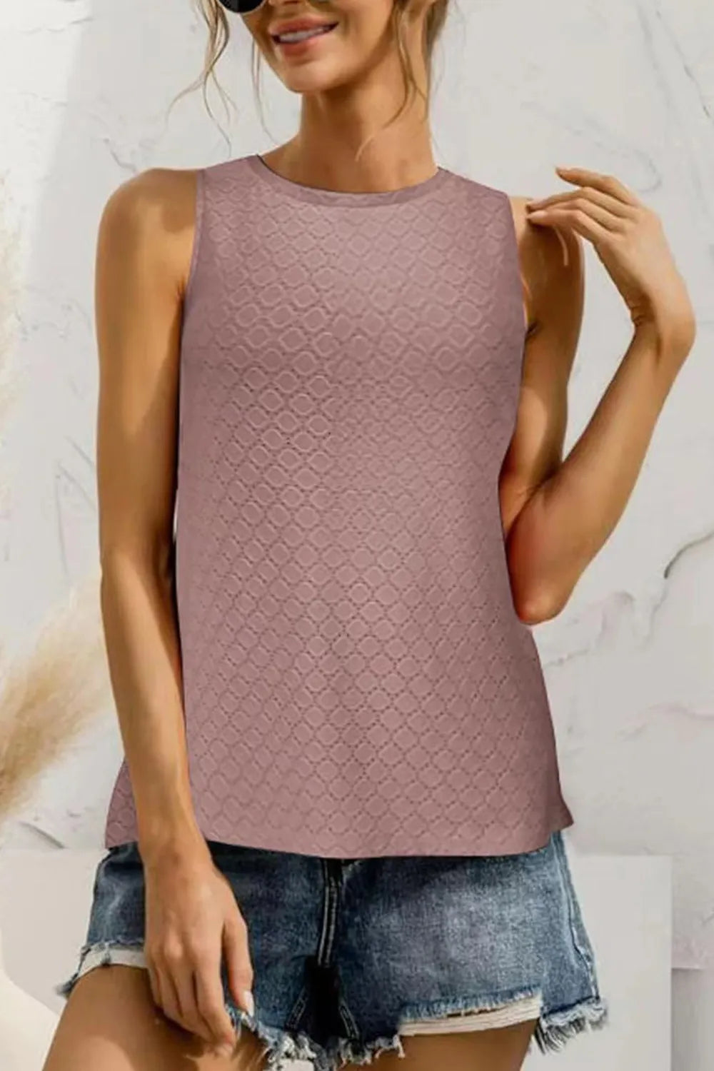Eyelet Round Neck Tank sleeveless design