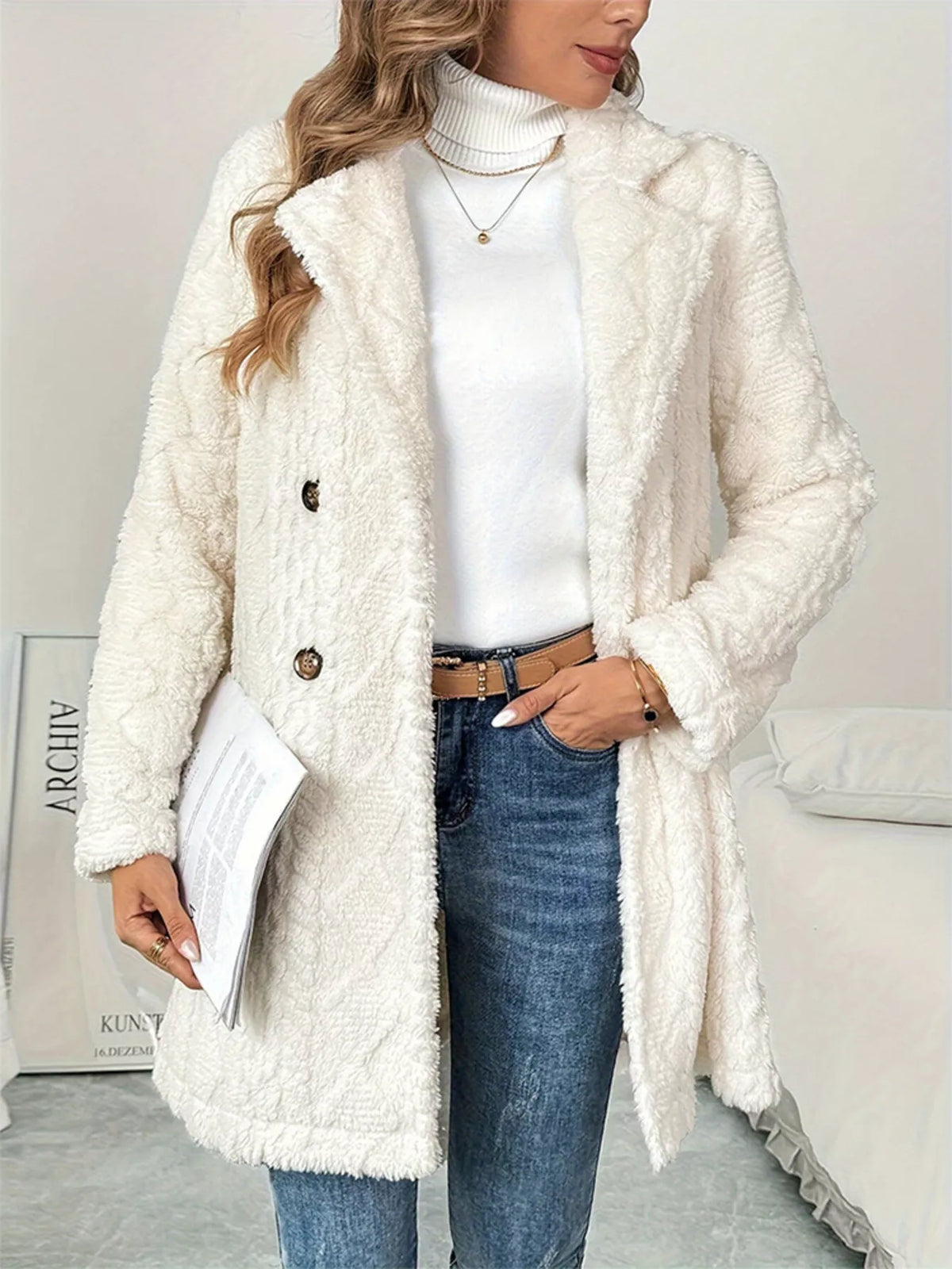 Fleece Double-Breasted Longline Coat women&