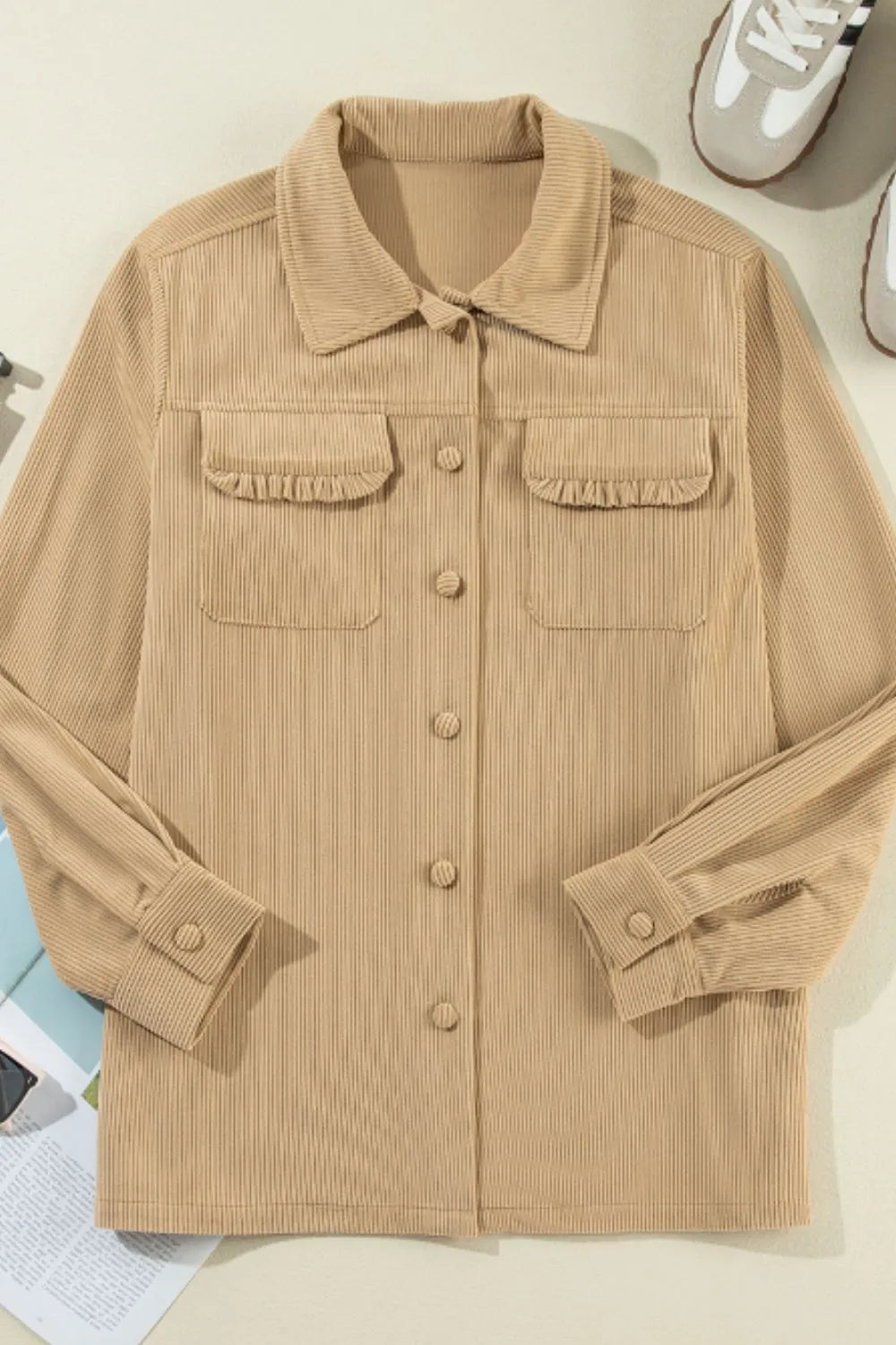 Long Sleeve Frill Shacket women&