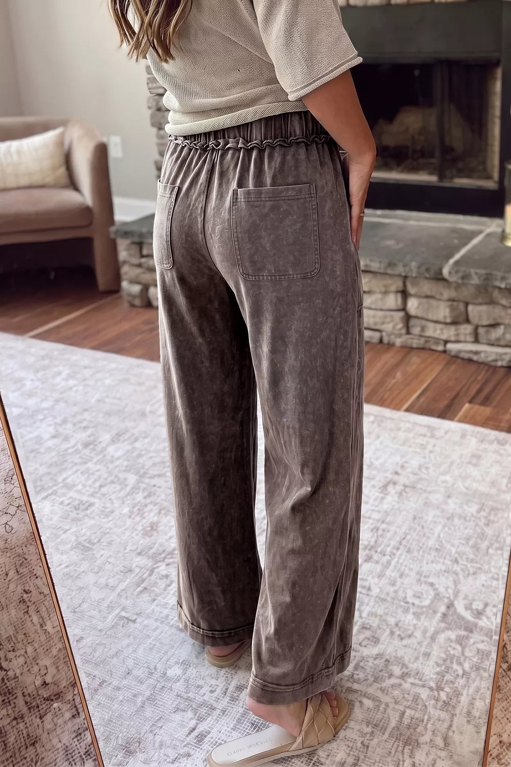 Washed Wide-Leg Drawstring Pants wide-leg design