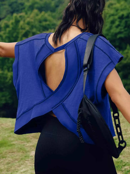 Stylish Cutout Back Short Sleeve T-Shirt for Effortless Chic