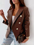 Lapel Collar Leather Blazer double-breasted design
