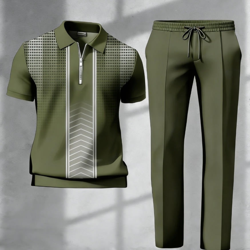 Mens 3D printed shirt and pants set casual outfit