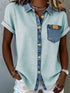 Denim Trim Short Sleeve Shirt buttoned front