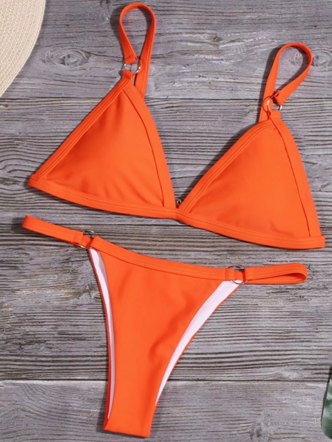 Solid Color Ring Detail Bikini Set ring detail