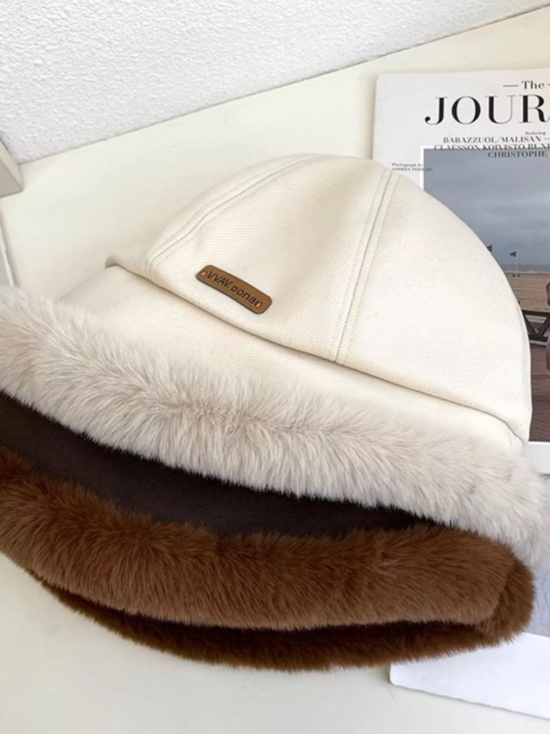 Fuzzy Trim Bucket Hat fuzzy trim