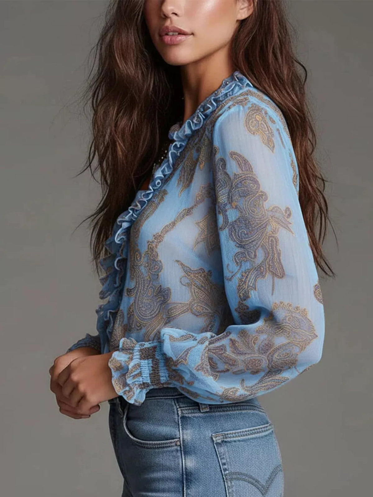Plus Size Paisley Print Blouse women&