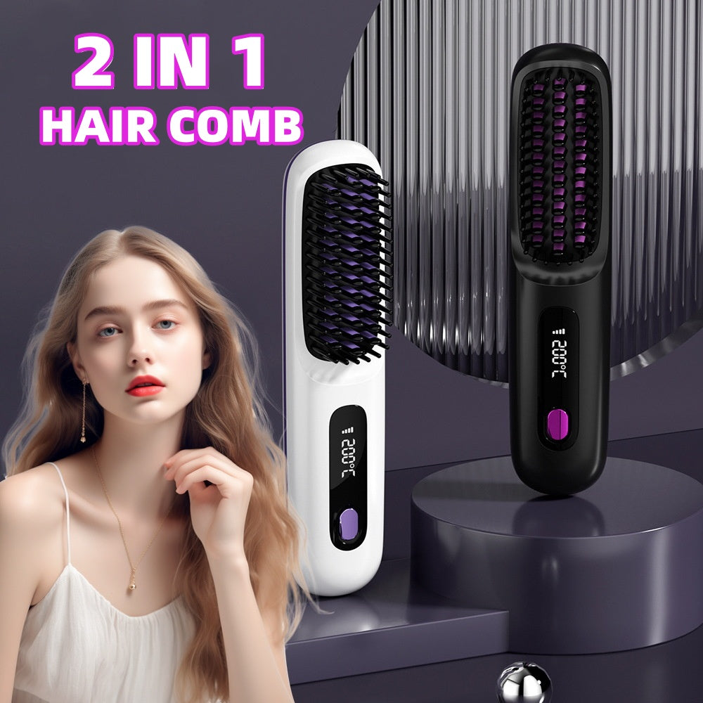 Wireless hair straightener brush for smooth hair