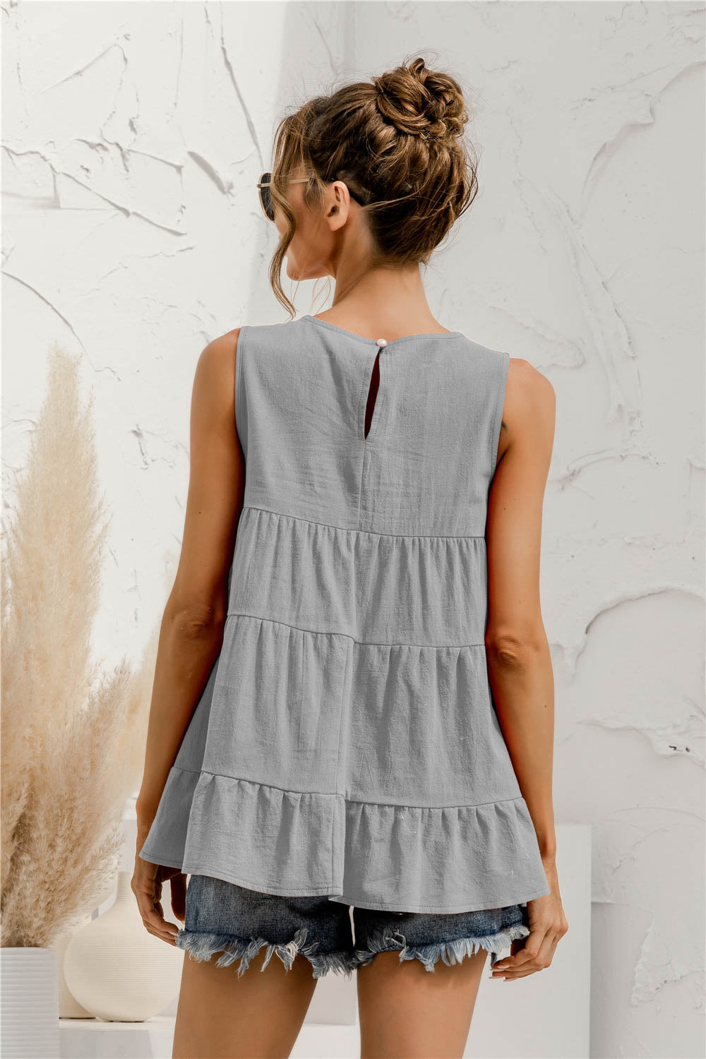 Round Neck Tiered Tank Top round neckline