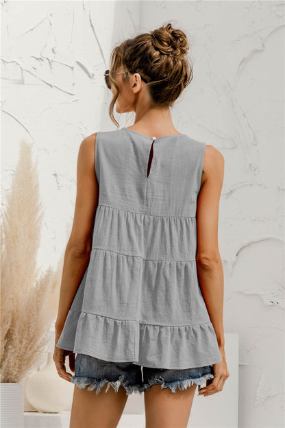 Round Neck Tiered Tank Top round neckline