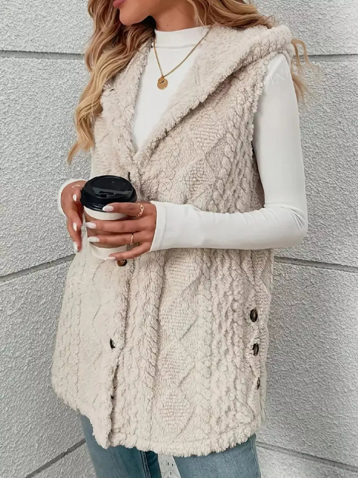 Hooded Sherpa Vest Coat women&