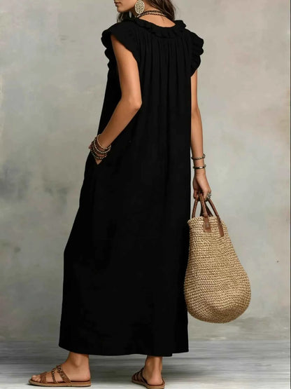 Plus size ruffled maxi dress with V-neck