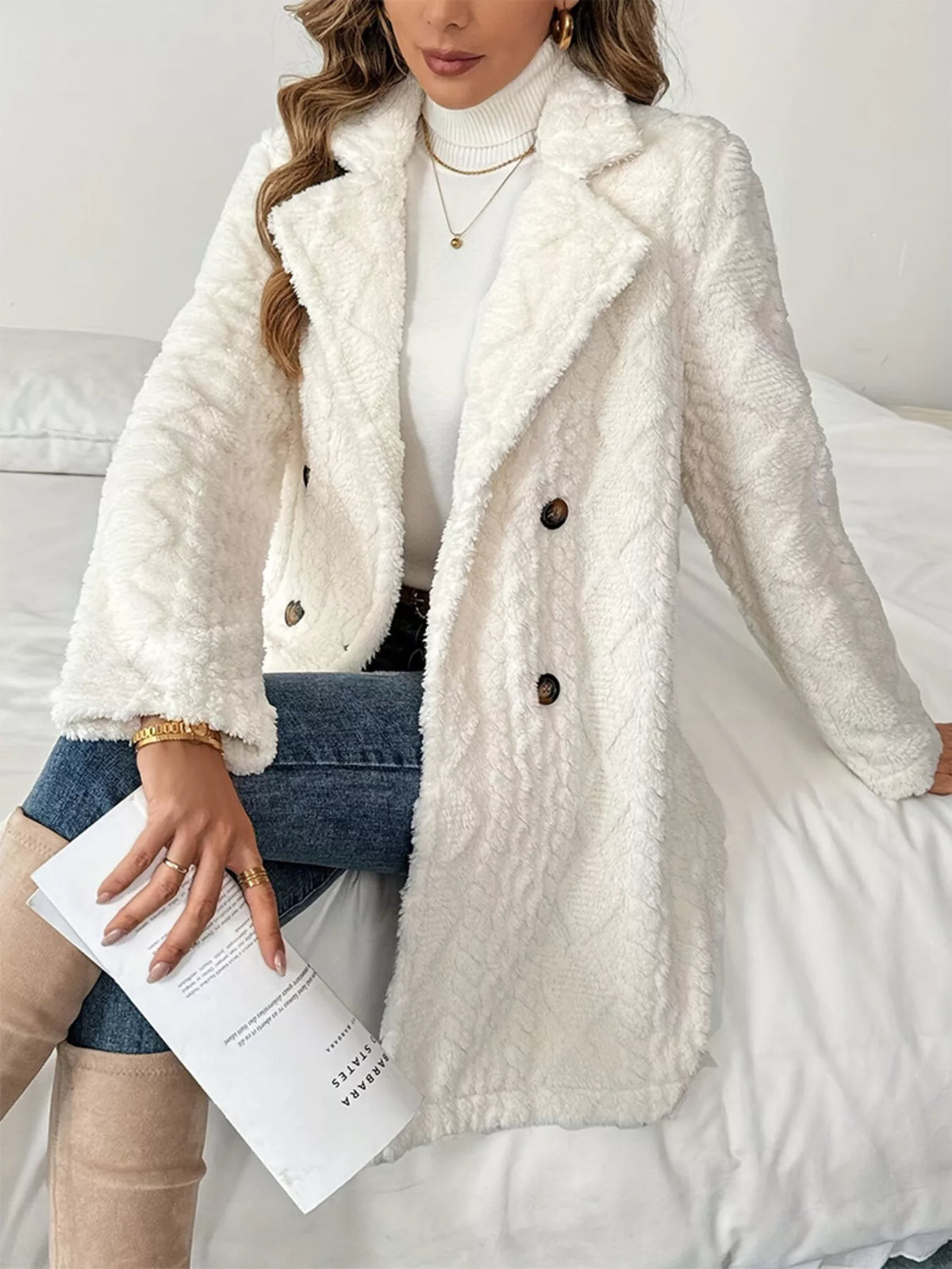 Fleece Double-Breasted Longline Coat women&