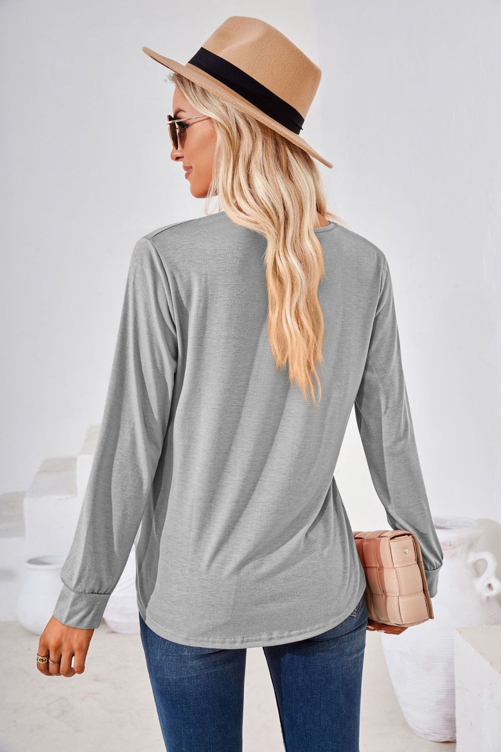Square Neck Ruched Long Sleeve Blouse long sleeve design