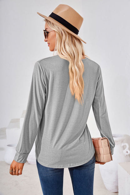Square Neck Ruched Long Sleeve Blouse long sleeve design