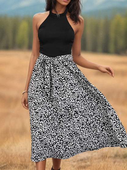 Leopard halter neck midi dress leopard print detail
