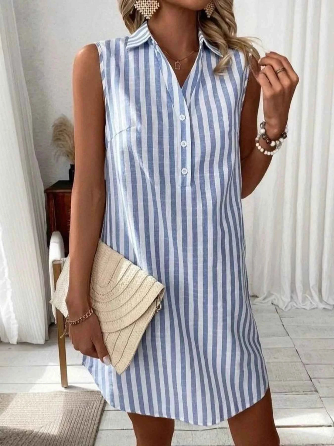 Stylish Sleeveless Striped Shirt Dress - Effortless Chic for Everyday Wear