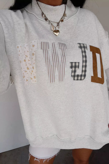 WWJD Mix Pattern Graphic Sweatshirt loose fit