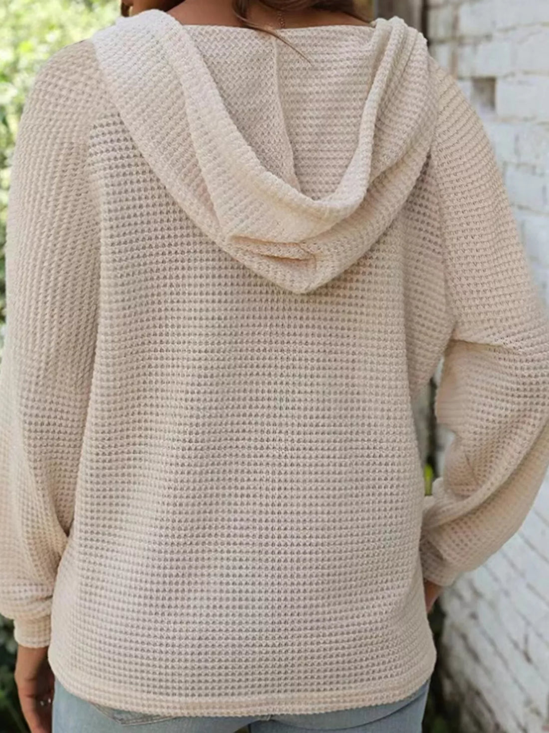 Casual Waffle Knit Hoodie waffle knit texture