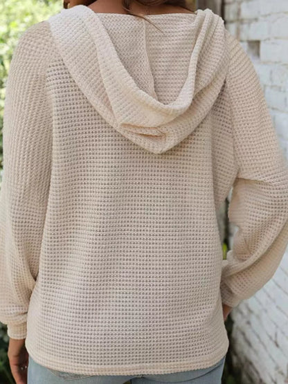 Casual Waffle Knit Hoodie waffle knit texture