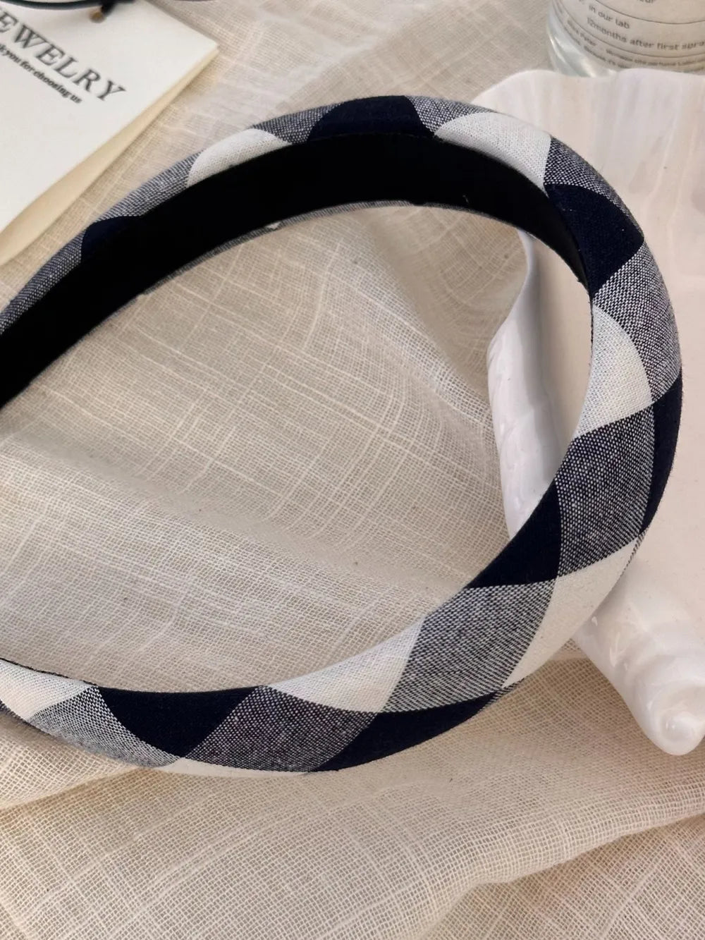 Polyester Plaid Wide Headband white style