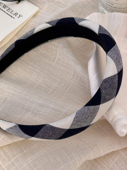 Polyester Plaid Wide Headband white style