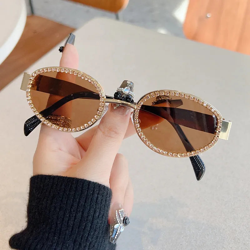 Rhinestone Oval Sunglasses UV400 lenses
