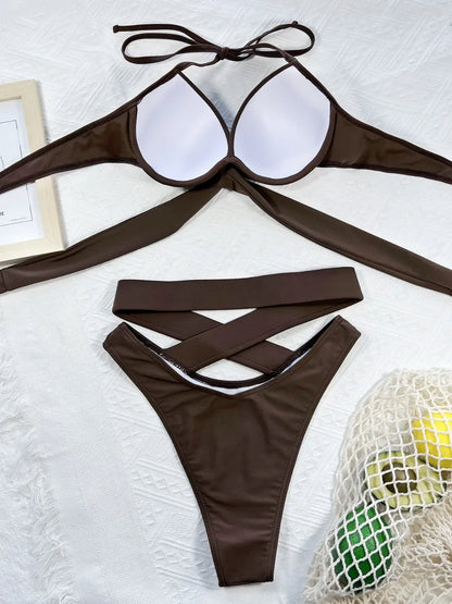 Crisscross Halter Neck Bikini Set halter neck