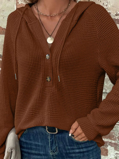 Casual Waffle Knit Hoodie waffle knit texture