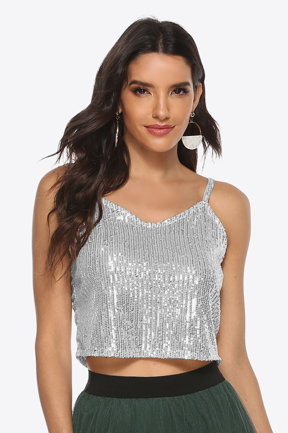 Sequin Cropped Cami V-neck design