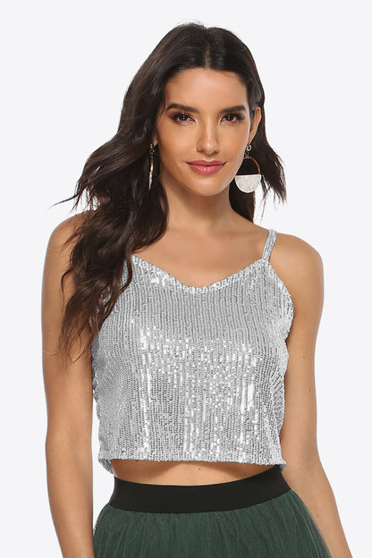 Sequin Cropped Cami V-neck design