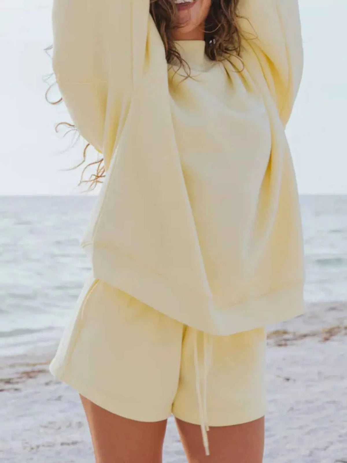 Stay Cozy and Stylish with Our Relaxed Fit Sweatshirt and Shorts Set