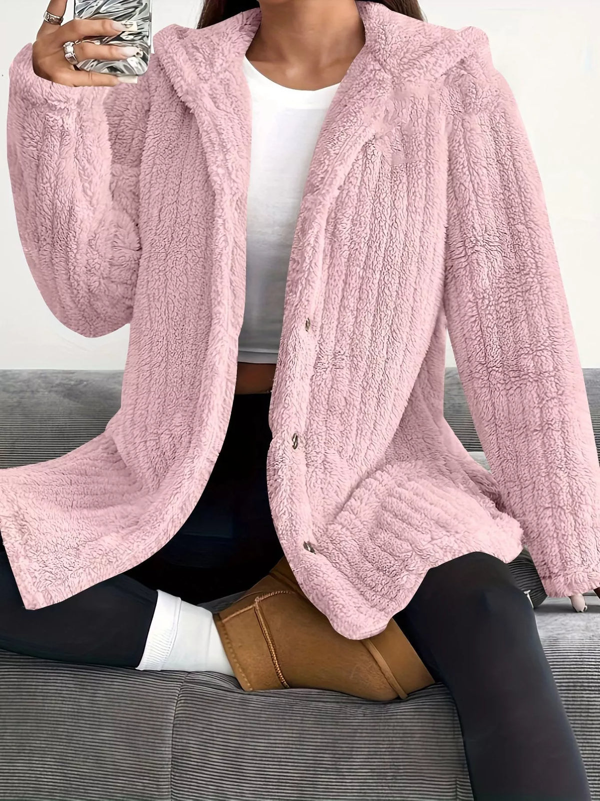 Plus Size Fleece Hooded Jacket women&