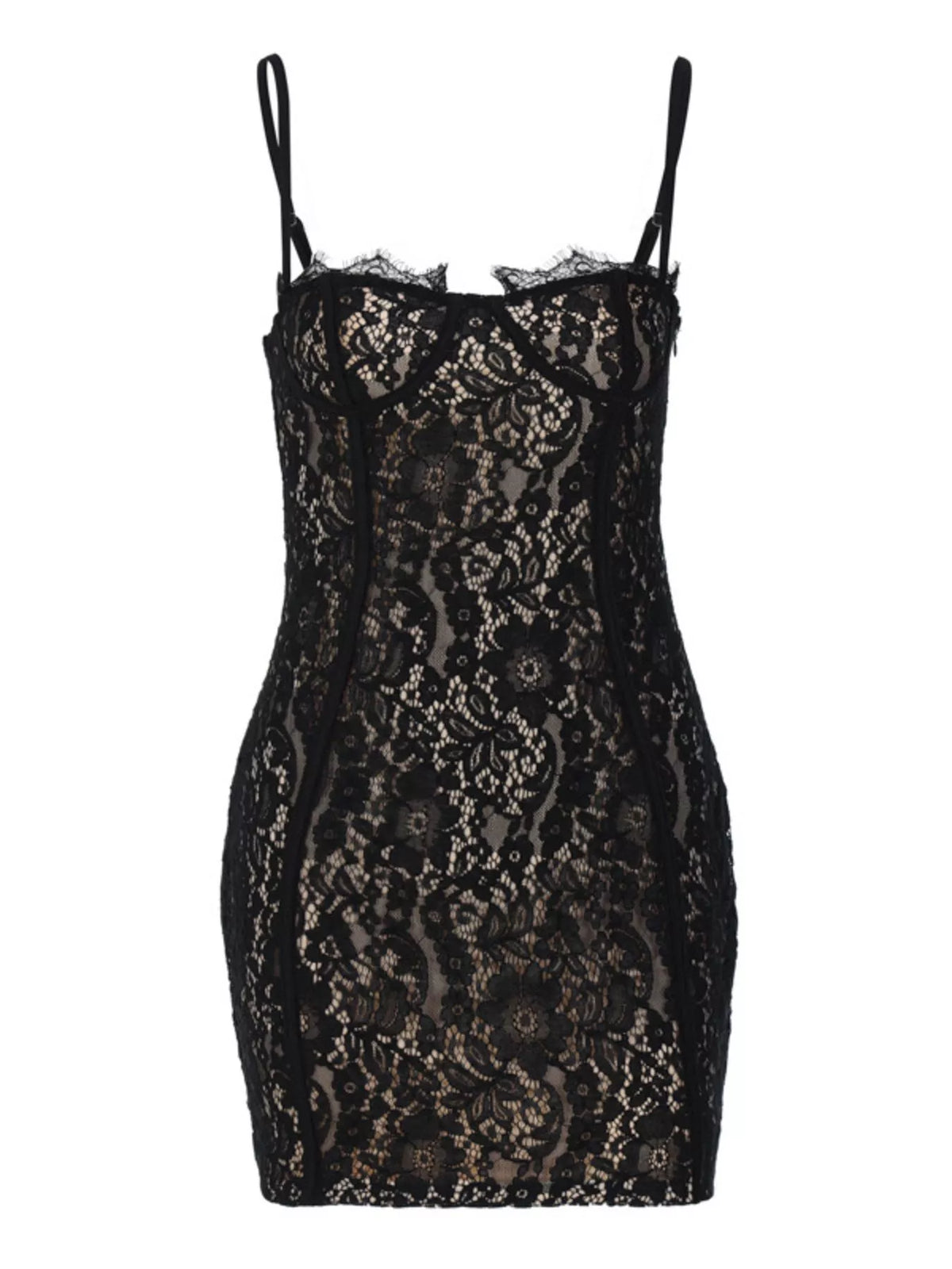 Lace spaghetti strap mini dress lace detail