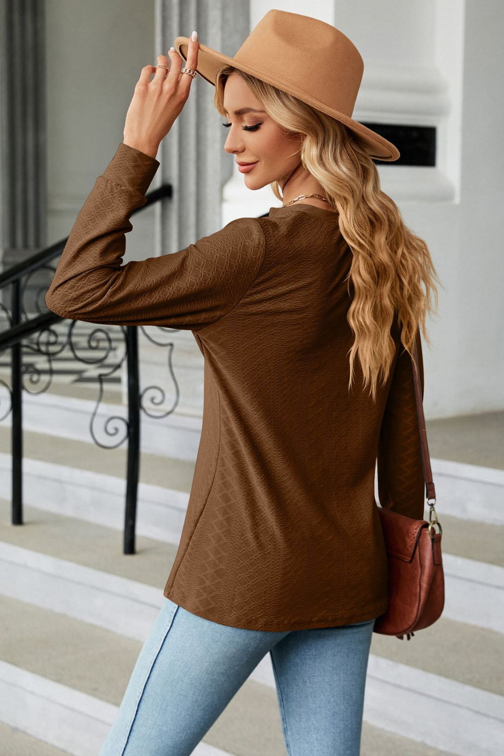 Notched Neck Buttoned Blouse long sleeve detail