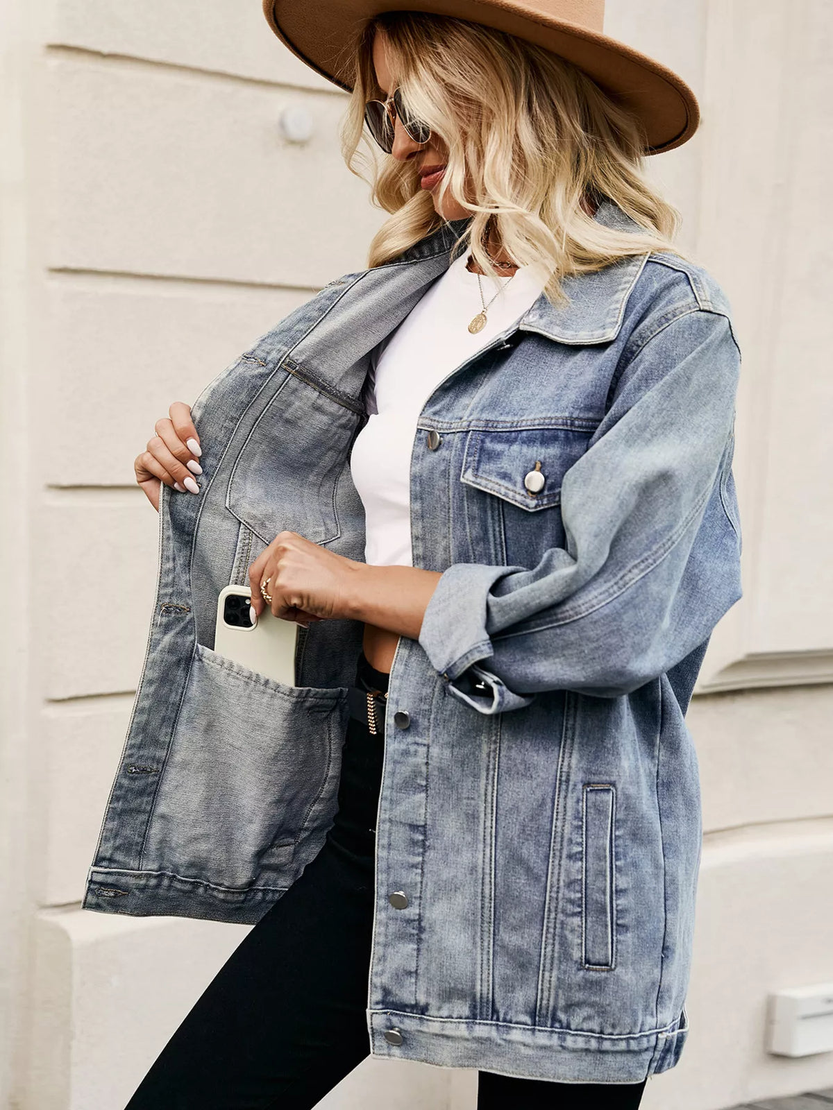 Oversized Button Up Denim Jacket casual style