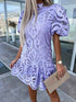 Elevate Your Style with Our Lace Mock Neck Puff Sleeve Dress